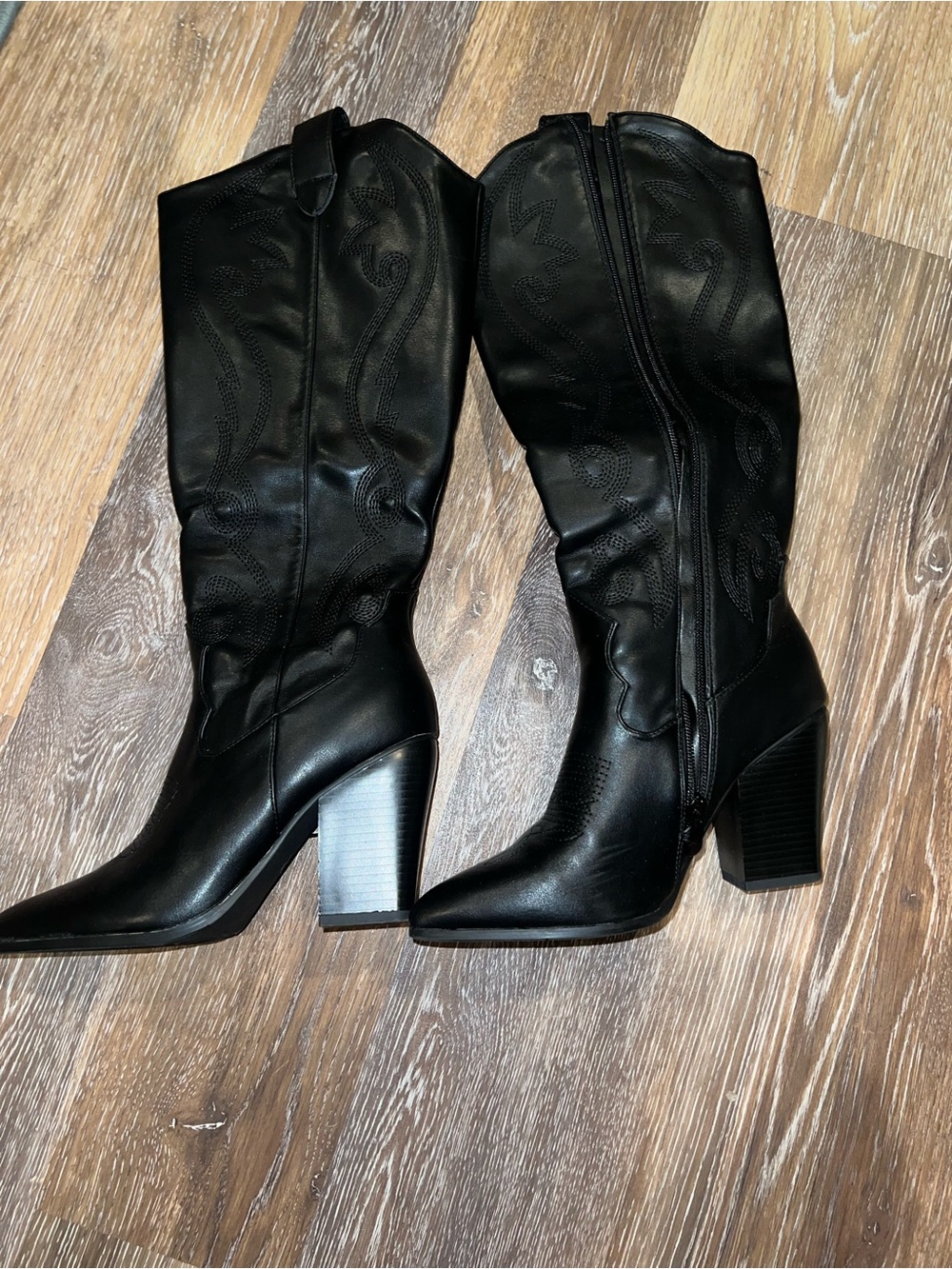 Black Women's Western-Style Mid-Calf Heeled Boots